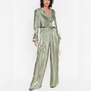 Nasty Gal iridescent shimmer pant suit sage